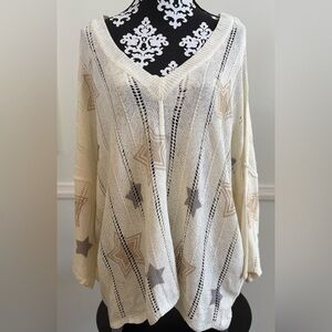 POL V-Neck Sweater with Star Pattern